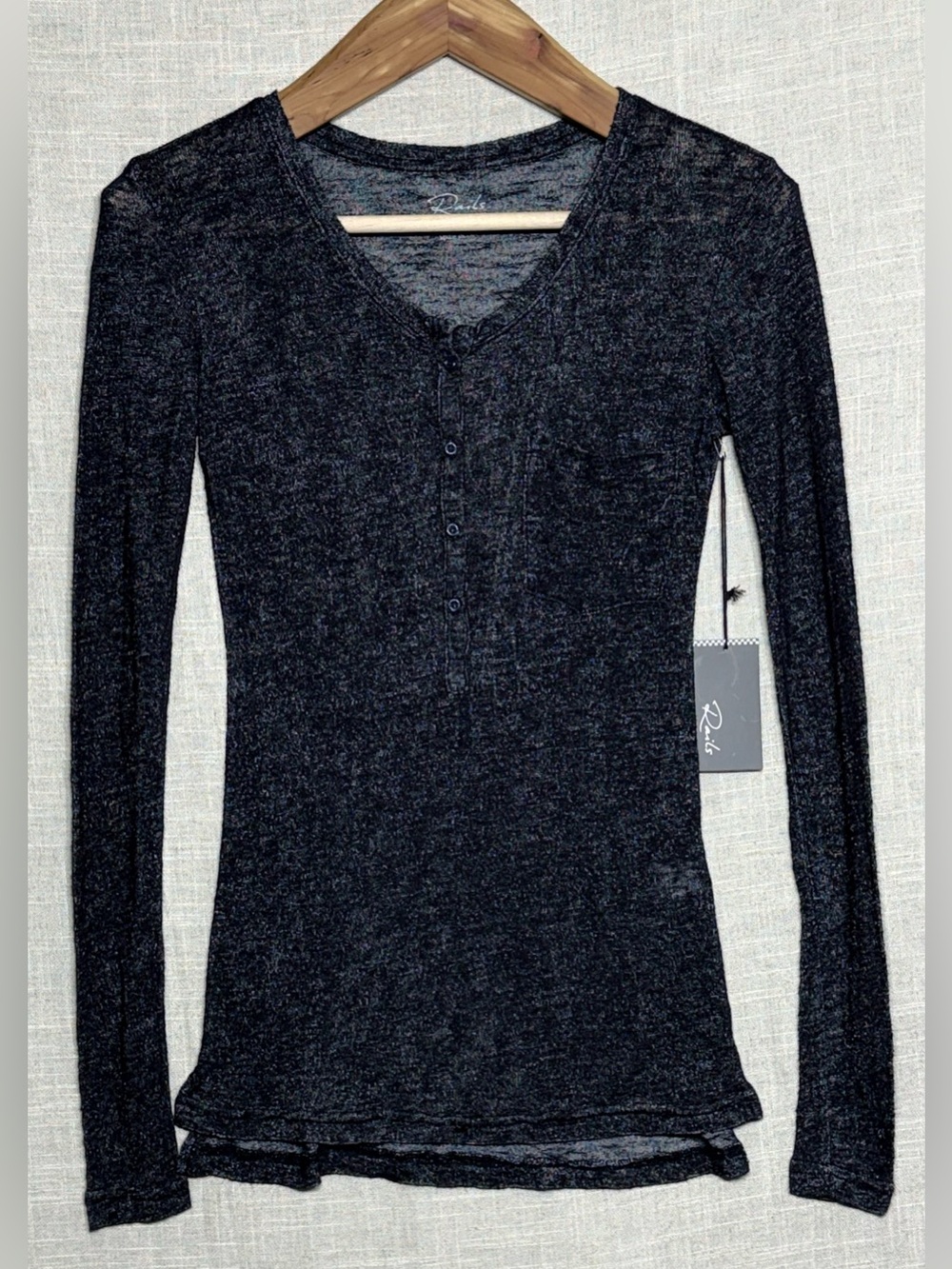 NWT Rails Navy Blue Henley Long Sleeve Pocket Top Size XS